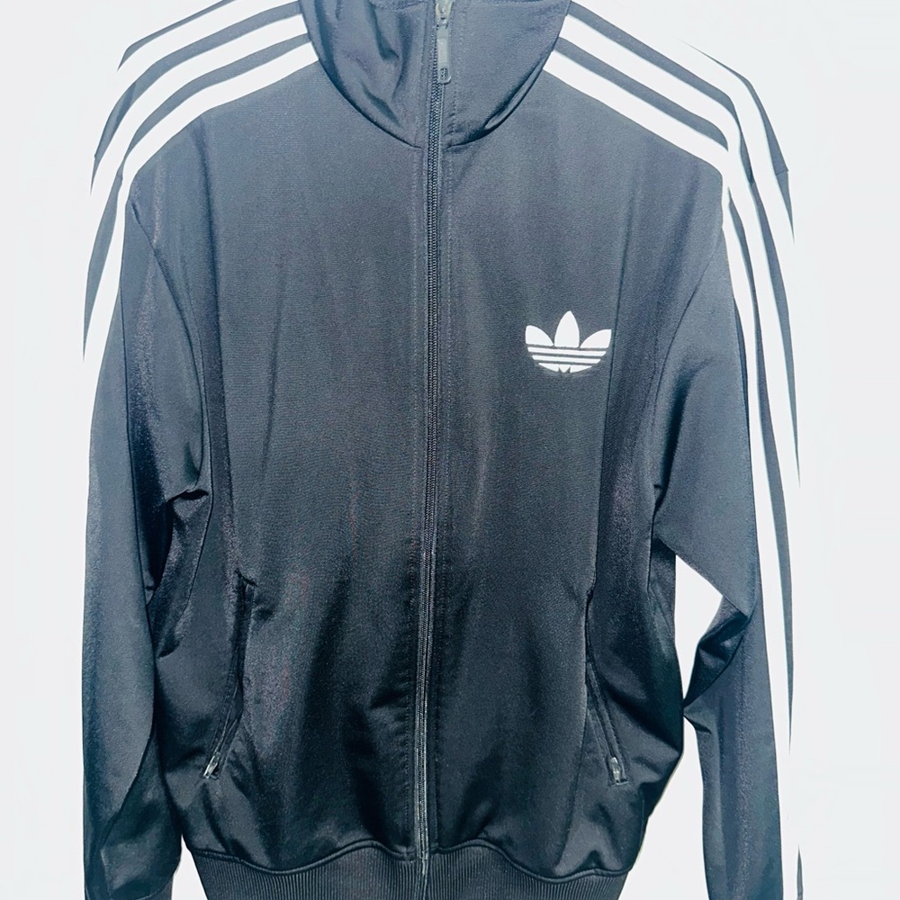 Adidas Unisex Black Track jacket with White Stripes